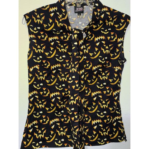 Retrolicious Jack O Lantern Halloween Top Shirt Sleeveless XS S Ties around Neck - Picture 5 of 9